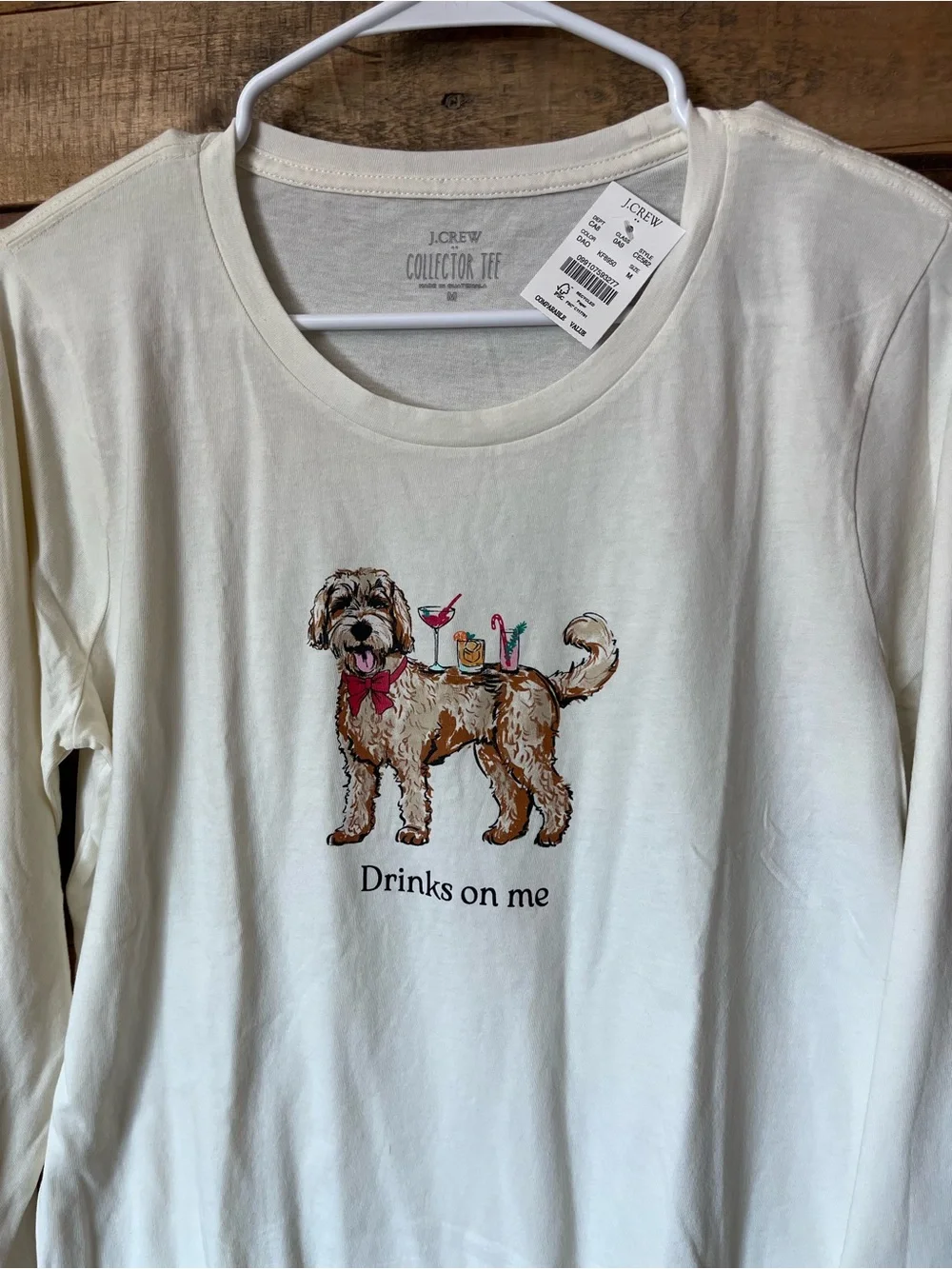 J Crew Collector Graphic Tee Cream Long Sleeve Size M
